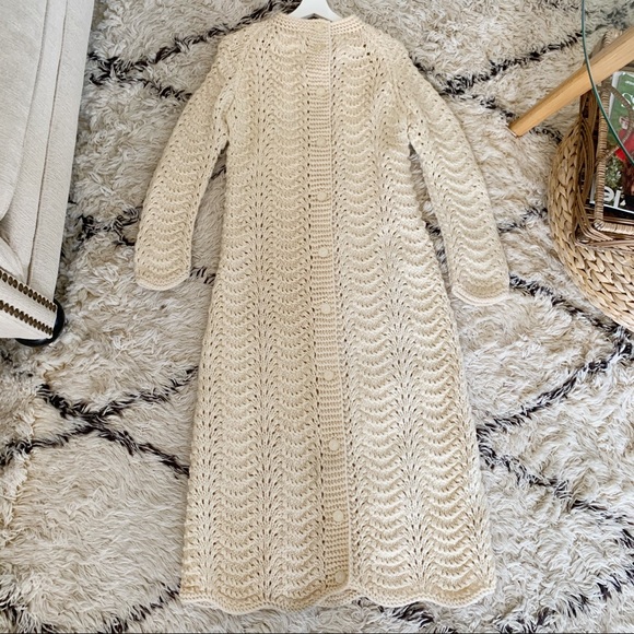 Vintage Sweaters - Vintage Handknit Wool Maxi Cardigan Duster